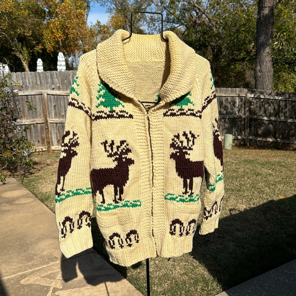 Vintage Moose Christmas Zip up Cardigan Zip Front As Is